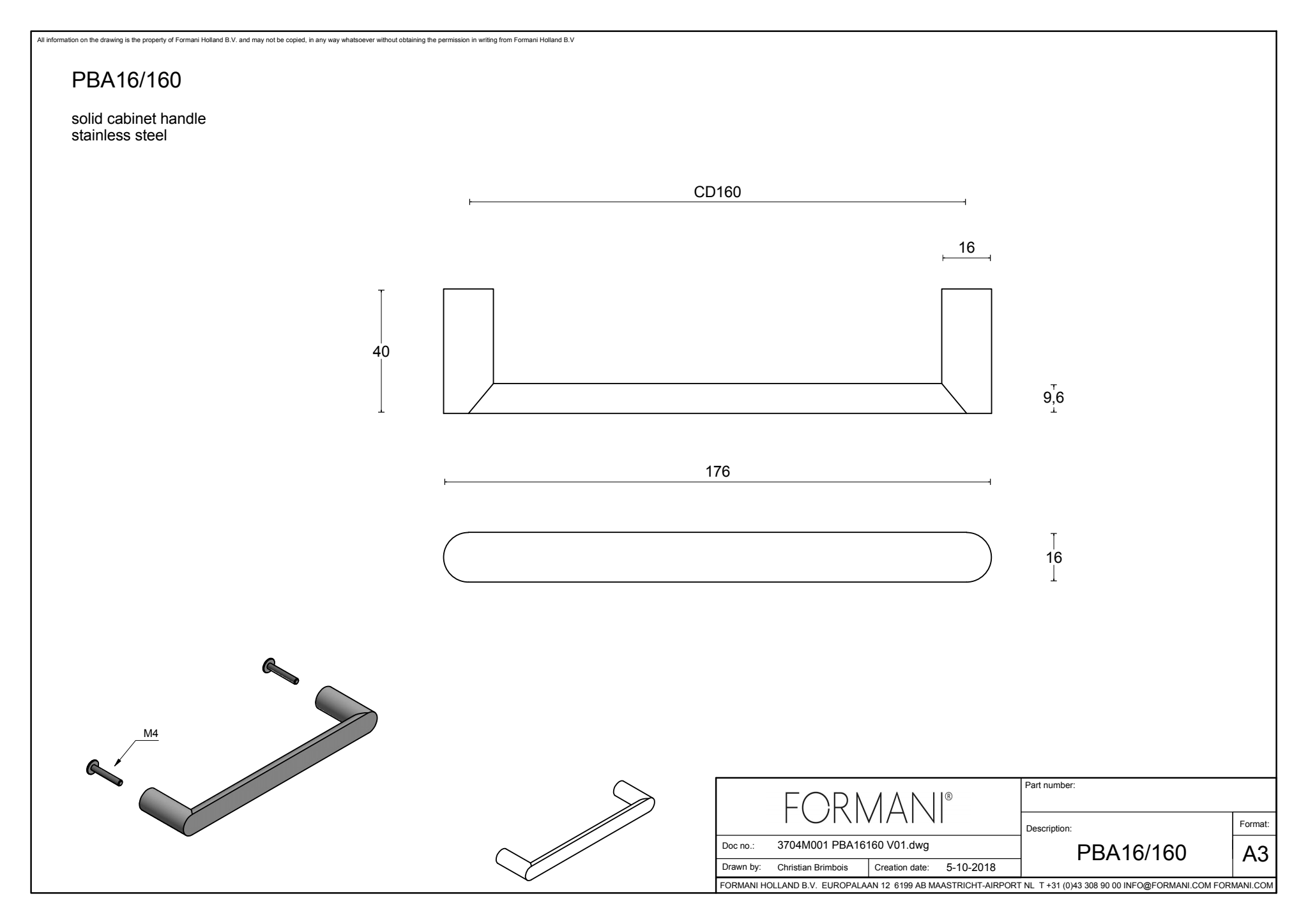 ARC 系列 PBA16/160 櫥櫃取手 | 和昇建築五金材料有限公司